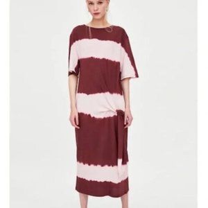 ZARA Dress Comfy TIE DYE Cotton Maxi Burgundy/Pink Striking Statement Piece S